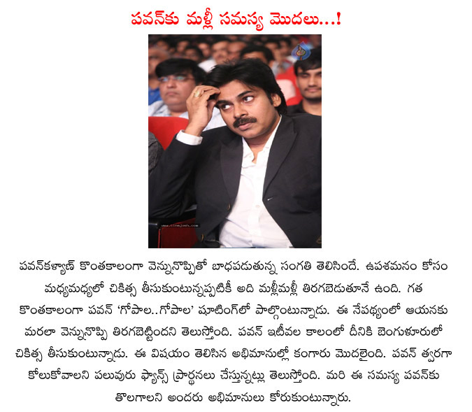 pawan kalyan,back pain,again pawan kalyan suffers with back pain,gopala gopala movie shoot  pawan kalyan, back pain, again pawan kalyan suffers with back pain, gopala gopala movie shoot